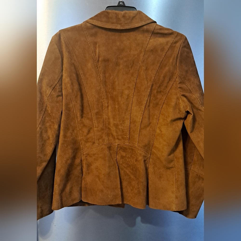 Gorgeous Isaac Mizrahi Leather Suede Motorcycle Moto Jacket Brown Gold Trim 12 - Picture 9 of 15